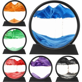Kasyat 6 Pcs Moving Sand Art Liquid Motion 3D Hourglass Deep Sea Sandscape Liquid Motion 7inch Round Glass Moving Sand Art Picture Display Flowing for Adult Relaxing Desktop Home Office Work Decor