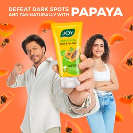 Joy Skin Fruits Spots & Tan Clear Face Wash | With real Papaya extracts & Active Fruit Boosters | Exfoliates and De-tans skin | Papaya Face Wash For Normal to Dry Skin | Pack of 2 X 100 ml