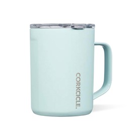 Corkcicle Taza de café con triple aislamiento con tapa, vaso de camping de acero inoxidable con asa, caliente durante más de 3 horas, última intervensión de BPA, azul polvo brillante, 16 onzas