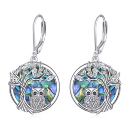 Grmdit Abalone Shell Earrings for Women 925 Sterling Silver Dragonfly/Bird/Tree of Life Dangle Earrings Abalone Shell Jewelry Anniversary Birthday Gifts for Her (bird-2)