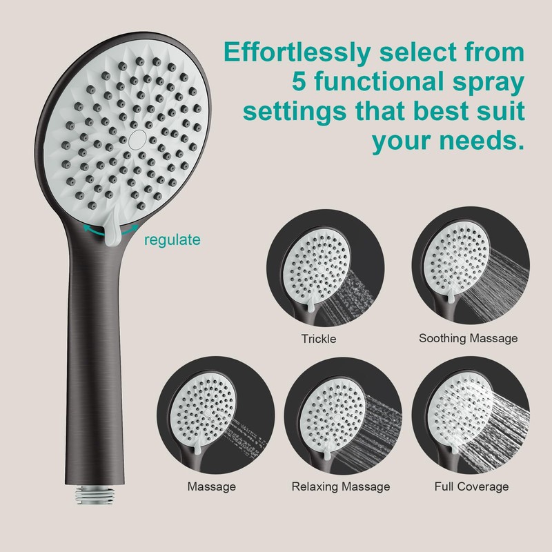 AULEEND Shower Slide Bar Handheld Shower Head with Hose, 5-Function