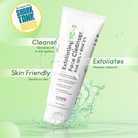 Cos-IQ Exfoliating Face Wash FC-3 AHA Glycolic Acid & BHA Salicylic Acid 2% ww Face Cleanser For Revitalises Skint with Glow | Men & Women (30 Days Pack, 100ml)