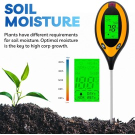 4-in-1 Digital Soil Tester, pH Moisture Temperature Light Meter, LCD Display, Black and Orange