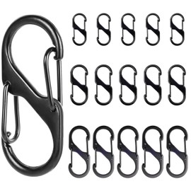 S Shape 3 Sizes Carabiner Keyring Clip,15 PCS 3 Size Small Dual Spring Opening Keychain Clip,Carabiner S Ring Clip Hook for Hammock Swing Camping Fishing Hiking,Keyring Clip,Small Carabiner Clips