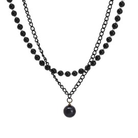 Gothic Layered Necklace for Women – Black Beaded Choker and Pearl Pendant Layered Necklace, Trendy Soft Goth Stack Witchy Jewelry, Dainty Grunge Vintage Gift for Halloween Christmas