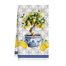 LSJEHTQ Chinoiserie Lemons Tree Kitchen Towels, Blue and White Porcelain Dish Towel for Kitchen Bathroom, Retro Decorative Hand Towels, Summer Fruit Fast Drying Tea Towel, Spring Gifts Home Decor-S21
