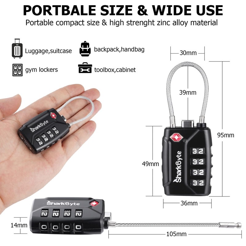 SharkByte TSA Suitcase Locks - 4 Digit Security Travel Combination