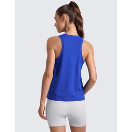 CRZ YOGA Cotton-Blend Workout Racerback Tank for Women Athletic High Neck Breathable Tops Casual Basic Sleeveless Shirts Waves Blue Large