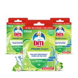 Glade WC-Ente Frische-Siegel Nachfüller, körbchenloser WC-Reiniger, 3 x 12 Gel WC-Steine, Limone Duft, 3er Pack (3 x 72 ml)