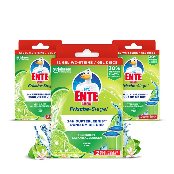 Glade WC-Ente Frische-Siegel Nachfüller, körbchenloser WC-Reiniger, 3 x 12 Gel