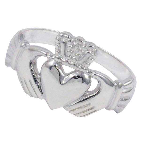 Sterling Silver Heavy Weight Irish Celtic Claddagh Ring Hearts Crown