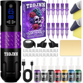Professional Wireless Rotary Tattoo Gun, 1500mAh Battery, LED Digital Display, 4–12V Adjustable Voltage, Lightweight Tattoo Machine Pen for Beginners & Artists (Black)