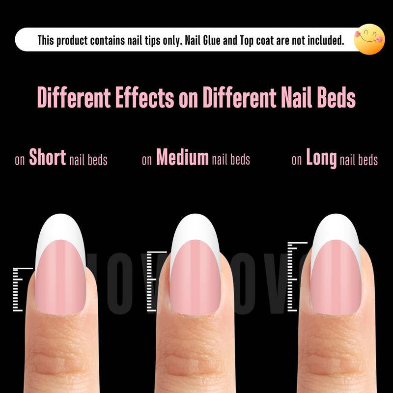 NOVO OVO White French Tip Oval Nail Tips, Press on