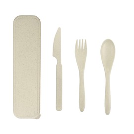 Travel Utensils Travel Utensils with Case Reusable Utensils Set, Wheat Straw Cutlery Portable Spoon Knife Fork Tableware Lunch Box Bulk for Operation Christmas Adults Picnic (Beige)