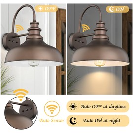 Bestshared 11.5”Dusk to Dawn Sensor Farmhouse Gooseneck Barn Light, Outdoor Wall Sconce, Outdoor Wall Lantern for Porch,gooseneck Exterior Light Fixtures Porch Lights Outdoor (Orb+White, 4 Pack)