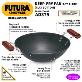 Futura Hard Anodised Flat Bottom Deep-Fry Pan, 3.75 Litre, Black