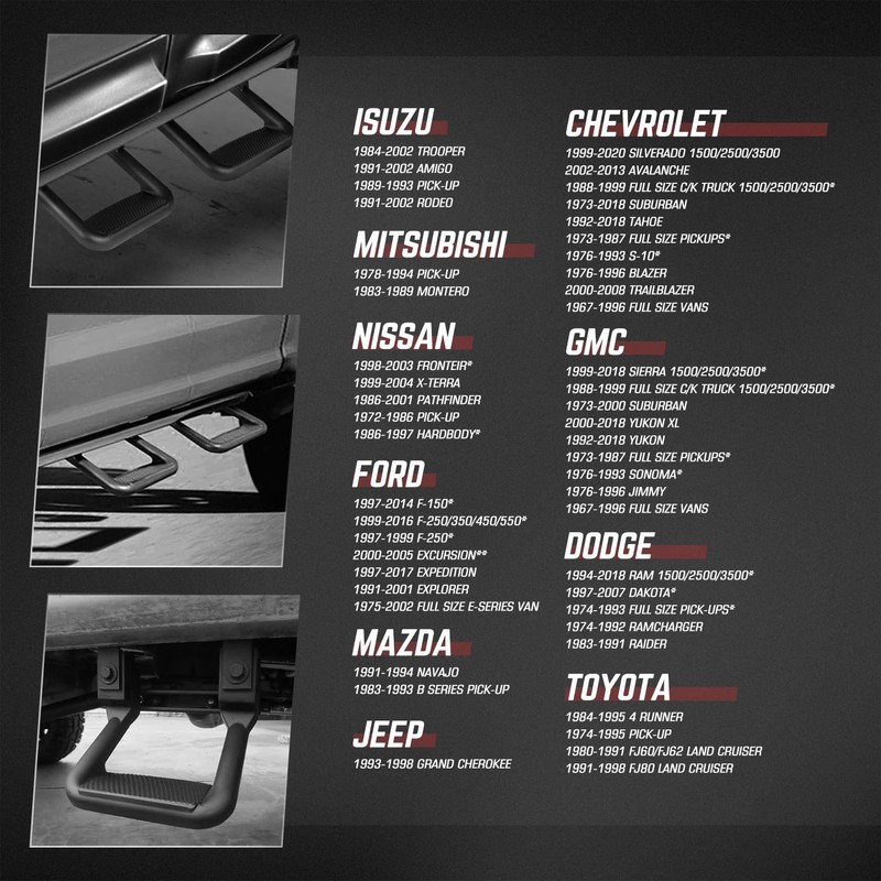 DNA MOTORING 2 Pair Aluminum Side Hoop Steps Universal Side