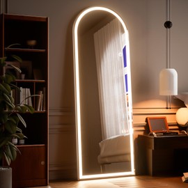 VETROVUE Arched LED Mirror Full Length - 56" x 21" Mirror Full Length with Light, Floor Standing for Bedroom/Dressing Room, 3 Color Lighting, White