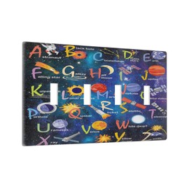 ABC Outer Space Quad Toggle Light Switch Cover Decorative Alphabet Galaxy Boys Educational 4 Gang Wall Plate Electrical Faceplate Switchplate for Kidroom Nursery Boyroom Living Room Decor