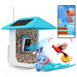 2.5K Smart Bird Feeder with Camera, 5GHz &2.4GHz Birds Watching Camera with AI Identify Bird Species, Outdoor Birds Feeder House with Solar Panel for BirdLovers (Blue)