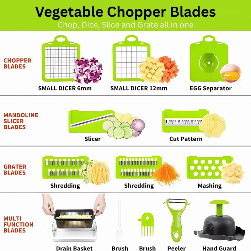 Yurdas Vegetable Chopper and Slicer Set, 14-in-1 Mandoline Slicer with