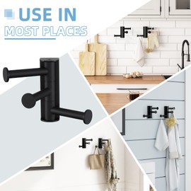 Angle Simple Swivel Towel Hook Matte Black 2 Pack, SUS 304 Stainless Steel Coat Robe Hook for Bathroom