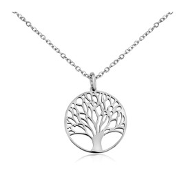 Nuoli® Women’s Tree of Life Necklace (45 + 5 cm Adjustable) - Necklace with Tree of Life Pendant for Women and Girls - Stainless Steel, Stainless Steel, Silver