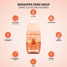 Neosupps Zero Sirup - Peach Ice Tea - 65 ml natürlicher Getränkesirup mit Vitamin C, 1x Flasche ergibt 8 L Fertiggetränk, Zero Kalorien & zucker Getränkekonzentrat, Vegane 1x 65ml Fertiggetränk
