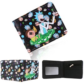 yumcute Cartoon Wallet for Boys Girls, Bi-Fold Black Leather Wallets with Zip Coin Pocket, RFID Blocking Slim Small Theme Purse Cartoon Kawaii Credit Card Holder for Kids Fans