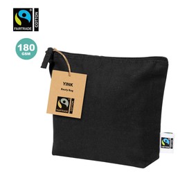 100% Cotton Toiletry Bag 180 g/m2 with Fairtrade Certificate (Fair Trade) Women's Toiletry Bag with Zip Closure and Matching Handle Cosmetic Bag Travel Makeup Bag, Black/White, Toiletry Bag