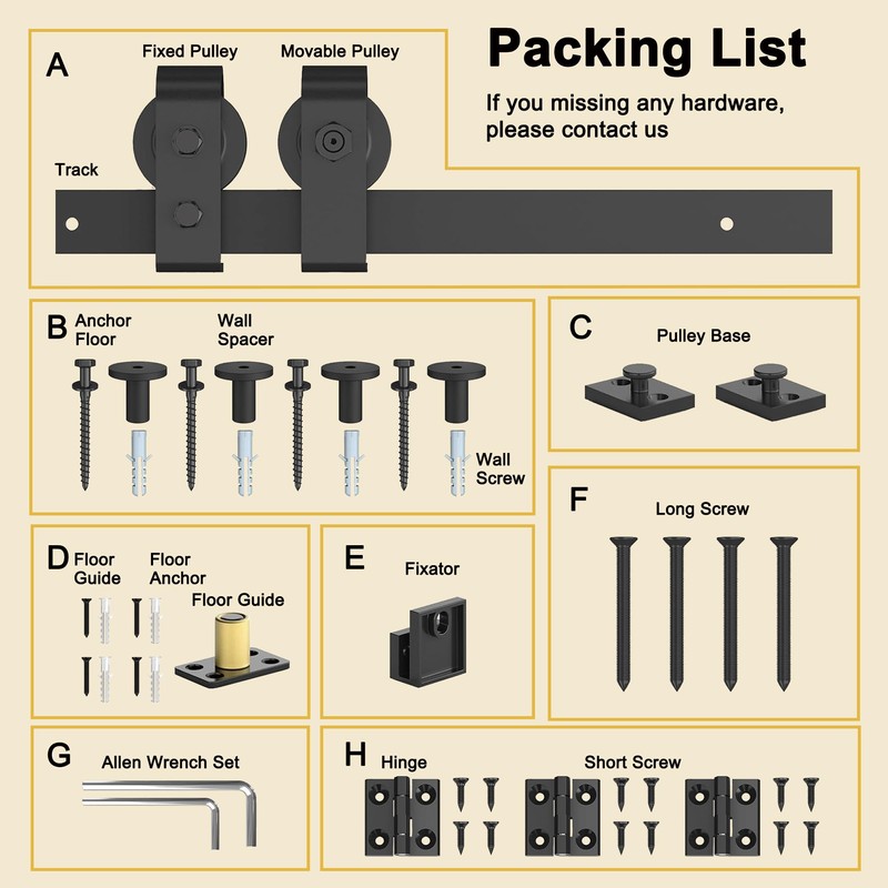 40" Bifold Barn Door Hardware Kit for Double 18" Doors,