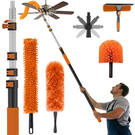 20FT Reach Extendable Ceiling Duster Kit with Squeegee & Cobweb Cleaner