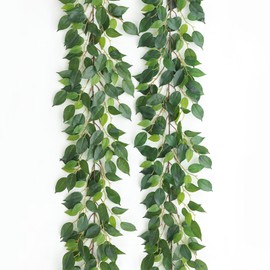 mizii 2 Strands Artificial Vines Ficus Garland 78" Fake Vine with Silk Green Leaves Faux Hanging Plants Greenery Decorations for Bedroom Table Centerpieces Wall Party Wedding Room Decor (Ficus)