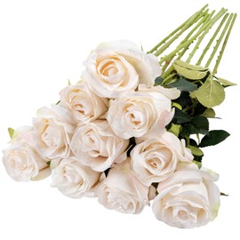 Nubry - Rosa artificial de seda de un solo tallo, rosa falsa vintage realista para ramo de boda, arreglos florales, decoración del hogar, fiesta, centro de mesa, 10 piezas (marfil vintage)