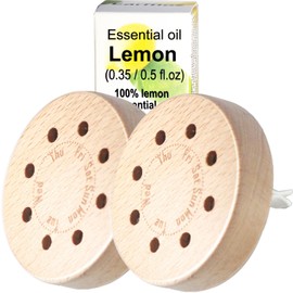 Earffloz 2 Sets Fresh Lemon Car Scent 45 Days’ Long Last Non-toxic Natural Fragrance, Odor Fighting Air Freshener, Auto Vent Clip Wood Diffuser Refillable with Essential Oils (2xDiffuser + 15ml Oil)
