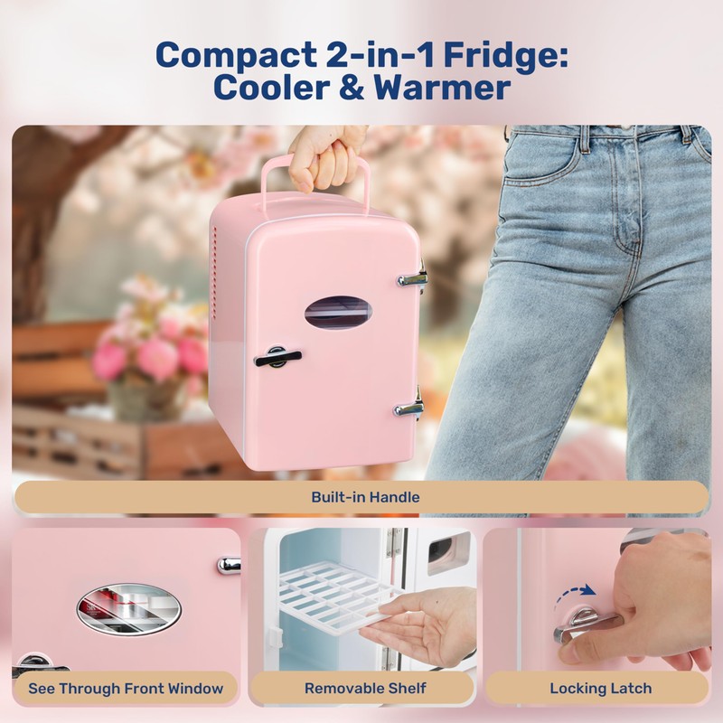 YSSOA 4L Mini Fridge with Observation Window, Portable Warmer &