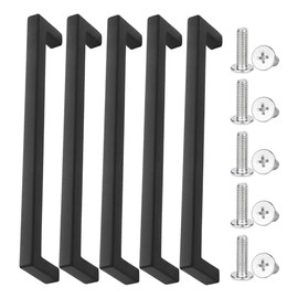 OAAO 5 Pcs Black Door Handles, 10 Pcs Flat Head Screws, Drawer Handles, Cupboard Handles, Wardrobe Door Handles, Metal Drawer Handles, Art Deco Handles, Kitchen Door Handles (160mm)