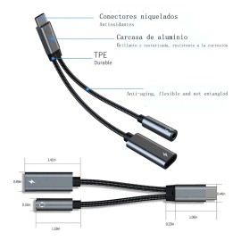 Gitifo Adaptador USB C a 3.5mm y USB 3.0 para Carga Rápida PD Compatible