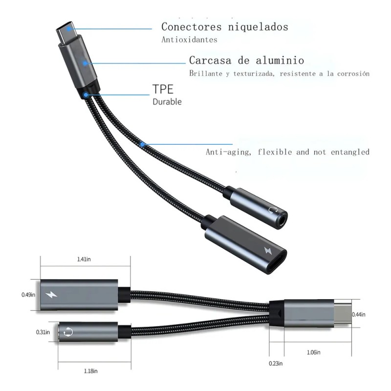 Gitifo Adaptador USB C a 3.5mm y USB 3.0 para