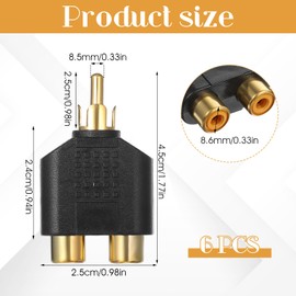 Xelsluthe 6 Pack RCA Splitter 1 Male 2 Female for Audio, RCA Y Splitter Adapter, Rcas Cable Splitters for Audio Video Av TV Cable Convert