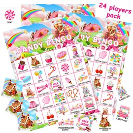 Shappy 35 Pieces Candy Party Bingo Games 24 Players Candyland Party Favors Candy Land Ice Cream Donut Lollipop Bingo Cards for Sweet Birthday Theme Party Games Gifts Supplies