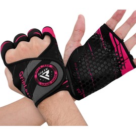 RDX Weightlifting Gloves Workout Gym Fitness Breathable Anti-Slip Open Back Grippers Deadlift Muscle Training HIIT Exercise Women Men Rowing Cycling Hanging Climbing (Pink,XS/S)