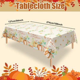 Lianxuia 3 Pcs Thanksgiving Tablecloths, 54 * 108 Inch Fall Pumpkin Table Cover, Watercolor Pumpkin Maple Leaf Plastic Tablecloths for Fall Party, Thanksgiving Decorations