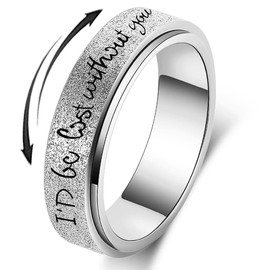 OreilleStar Anxiety Ring for Women Fidget Spinner Ring Titanium Stainless Steel 6mm Width Men Band Rings Silver Thumb Ring Size 8