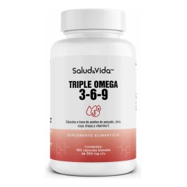 Triple Omega 3-6-9 con Aceites de Pescado, Oliva y Linaza - 100 Cpsulas - Enriquecido con Vitamina E - SV - Con cidos Grasos Esenciales y Naturales   
