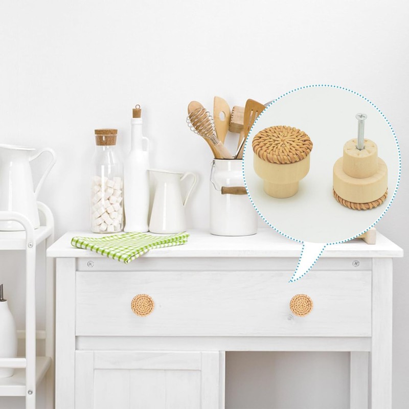 Rattan Chest of Drawers Cabinet Knobs, 5pcs Rattan Furniture Knobs,