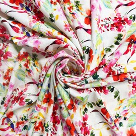 Linen Viscose Printed Fabric - 55 Inches (142cm) Wide - Soft Linen Viscose Blend, Floral Design - Ideal for Dressmaking, Quilting, Crafts by Design Discount Fabric LTD (LVP007-0.5 Metre)