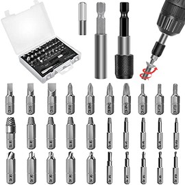 33pcs Damaged Screw Extractor Set, Stripped Screws Remover with Magnetic Extension Bit Holder & Socket Adapter, 33-in-1 All-Purpose Broken Bolt Easy Out Extractors, Portable Maintain Tools for Bolts