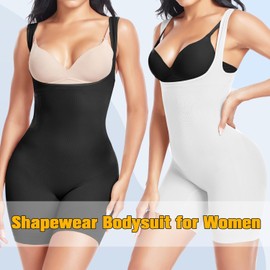 VVX Shapewear for Women Tummy Control Open Bust - 2 Piece Body Shaper Butt Lifting Seamless Bodysuit High Waist Fajas - Black+White 3XL/4XL