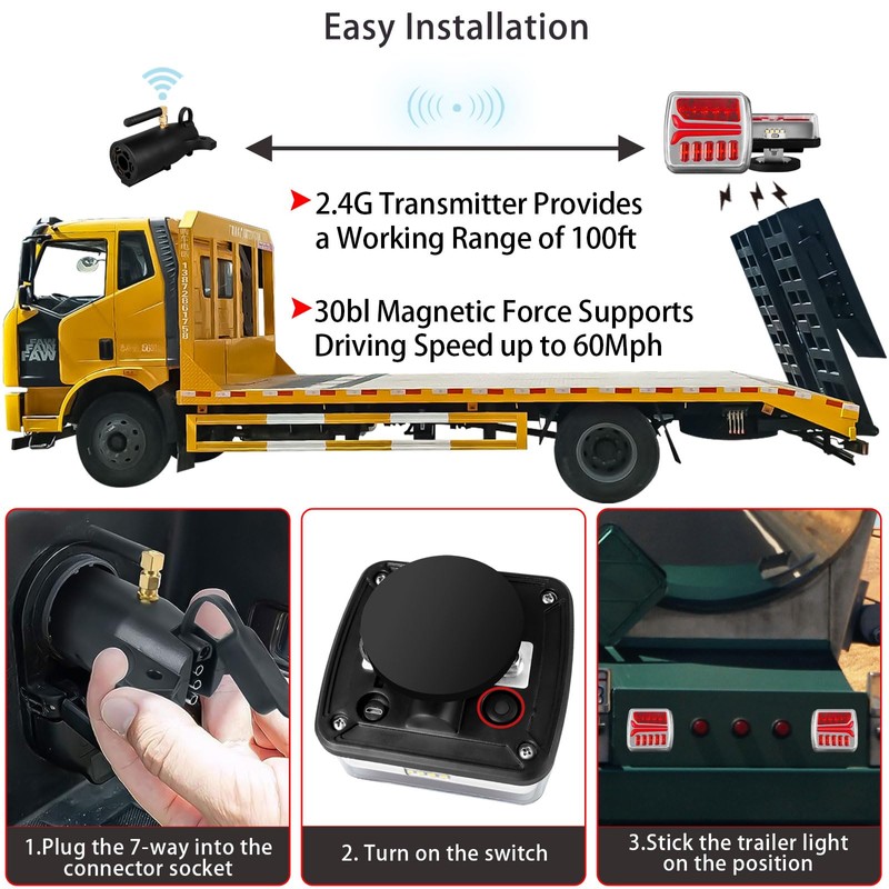 Wireless Trailer Light, Magnetic Towing Lights Kit for Trailers, Rechargeable